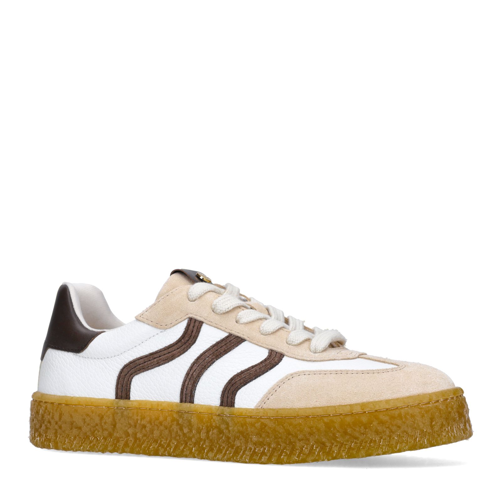 Weiße Ledersneaker mit Veloursleder-Details