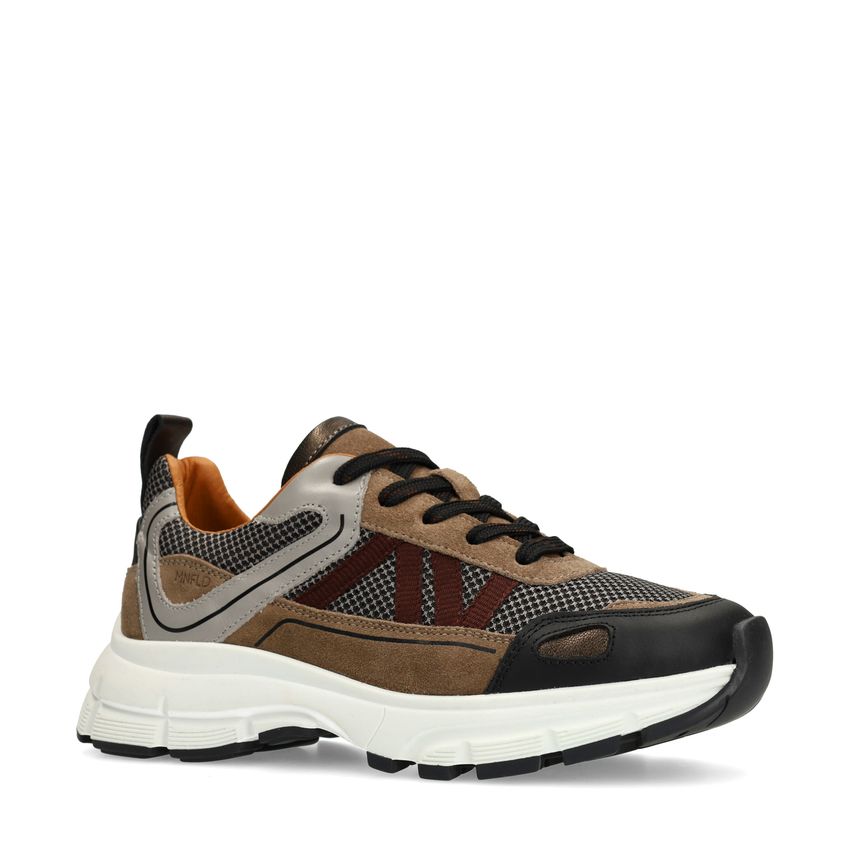 Zwarte leren sneakers met suède details