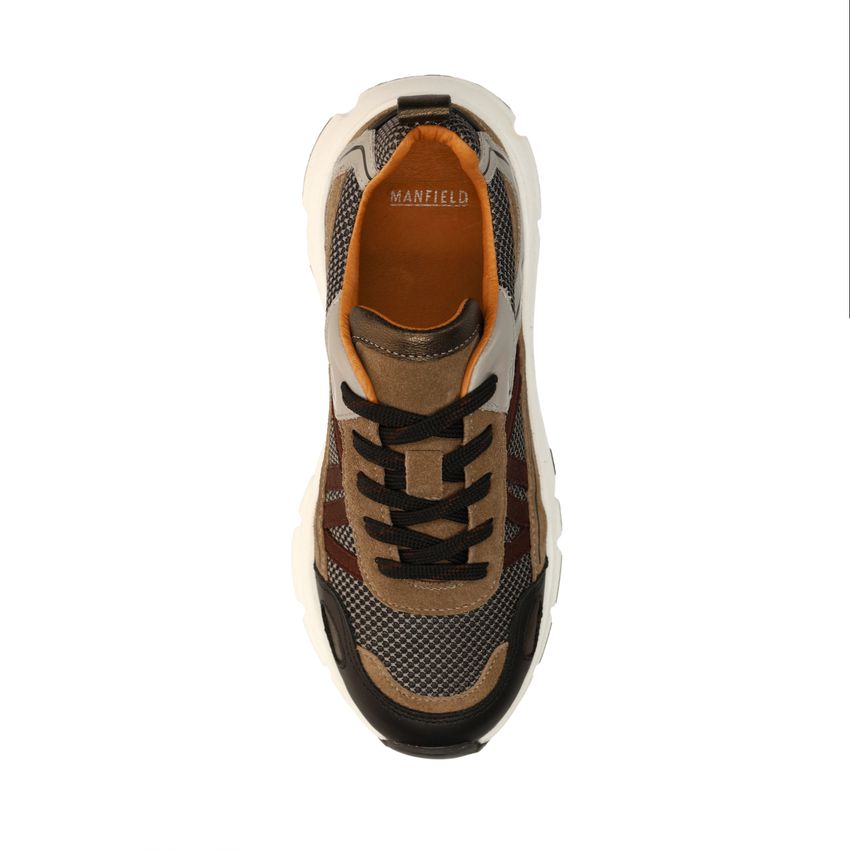 Zwarte leren sneakers met suède details