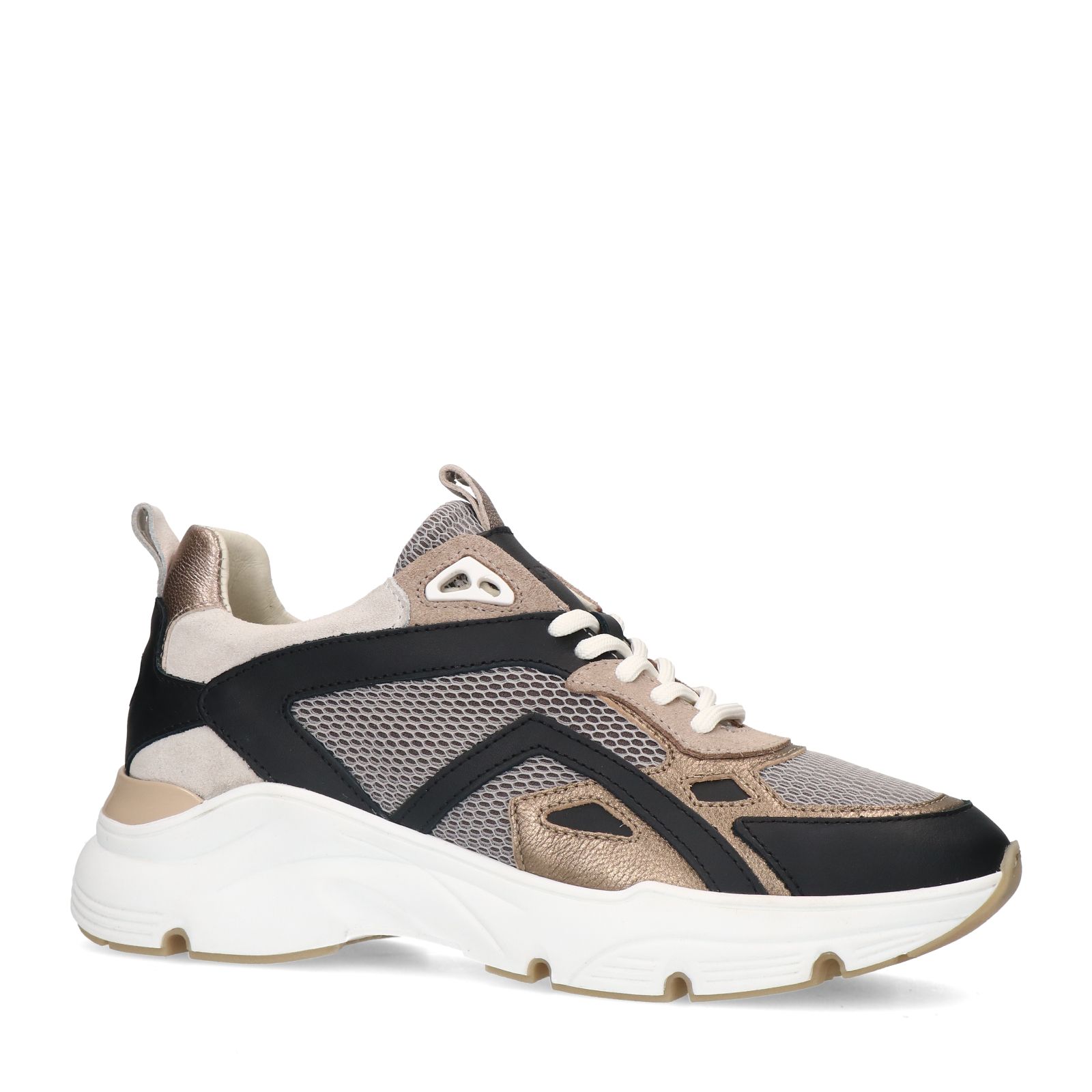 Zwarte leren sneakers met mesh details