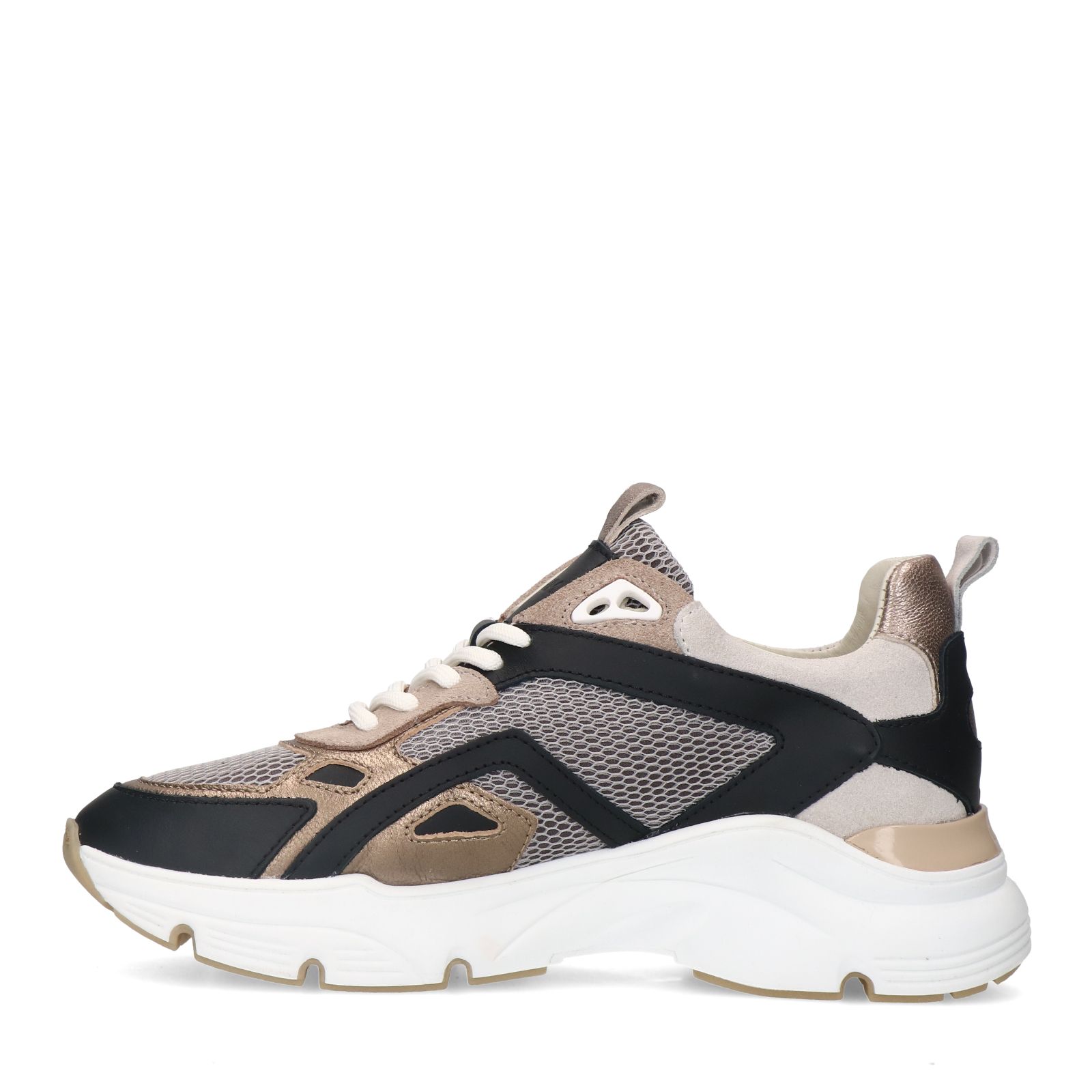 Zwarte leren sneakers met mesh details