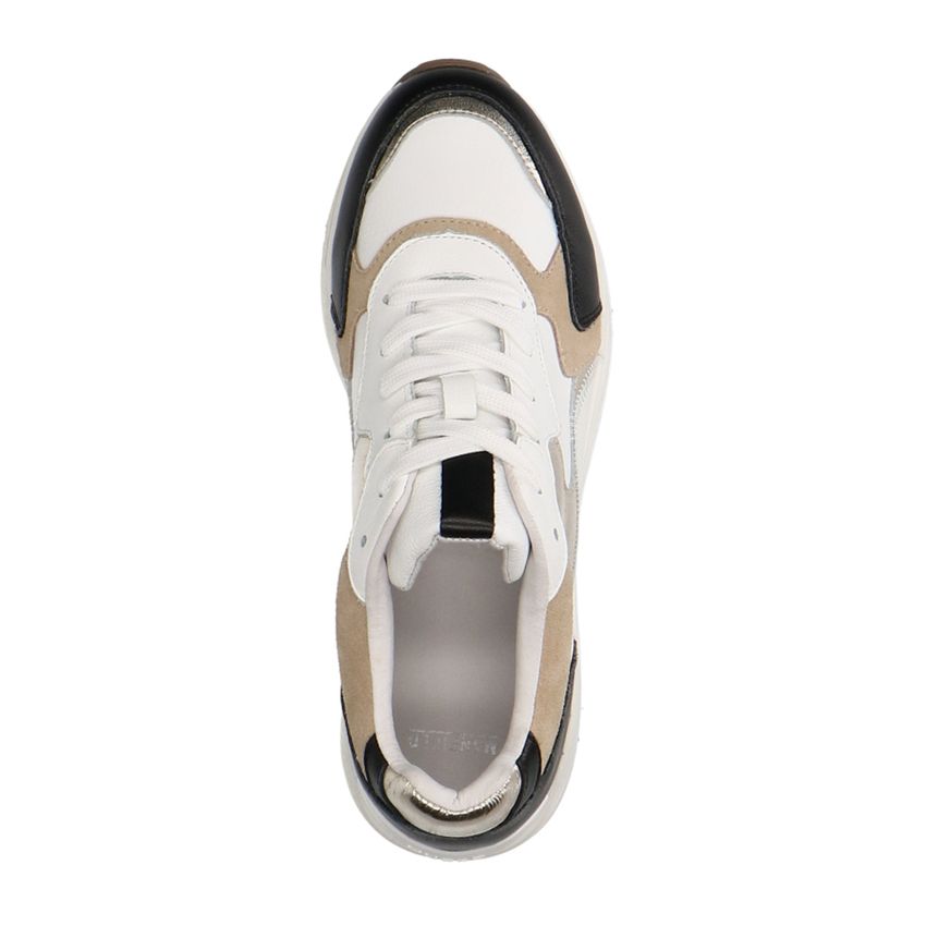 Witte leren sneakers met goudkleurige en zwarte details