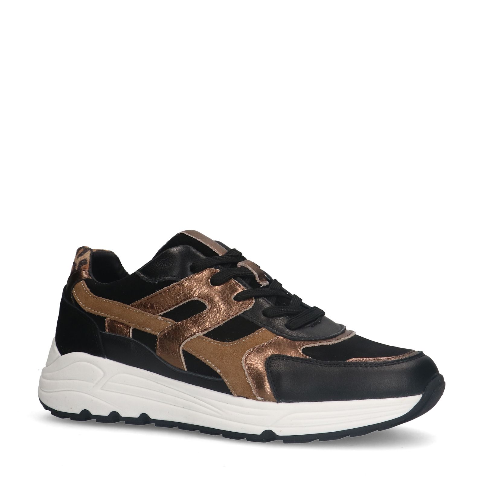 Schwarze Ledersneaker mit braunen Details