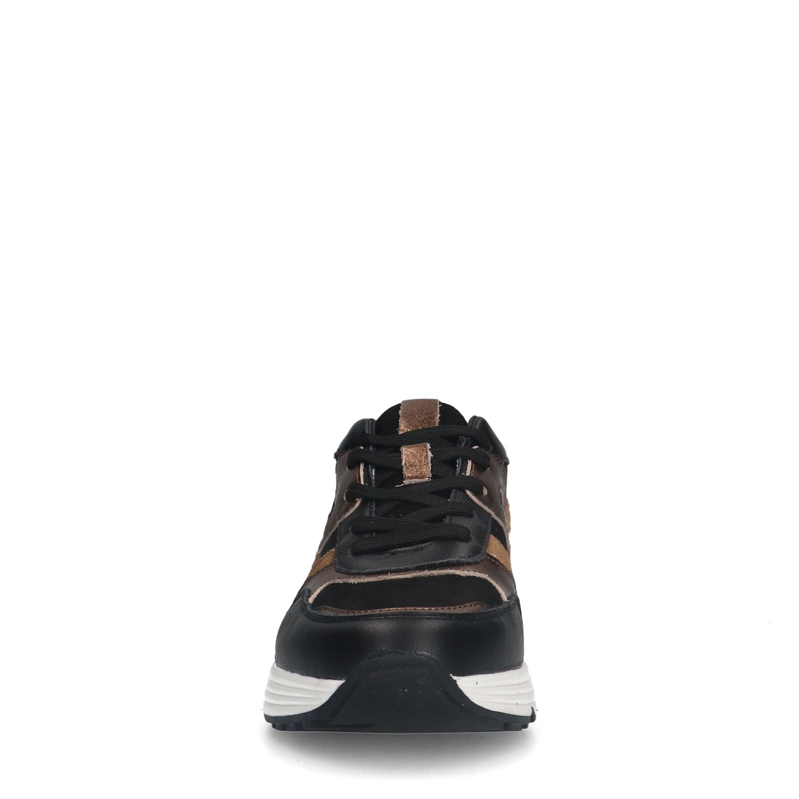 Zwarte leren sneakers met bruine details