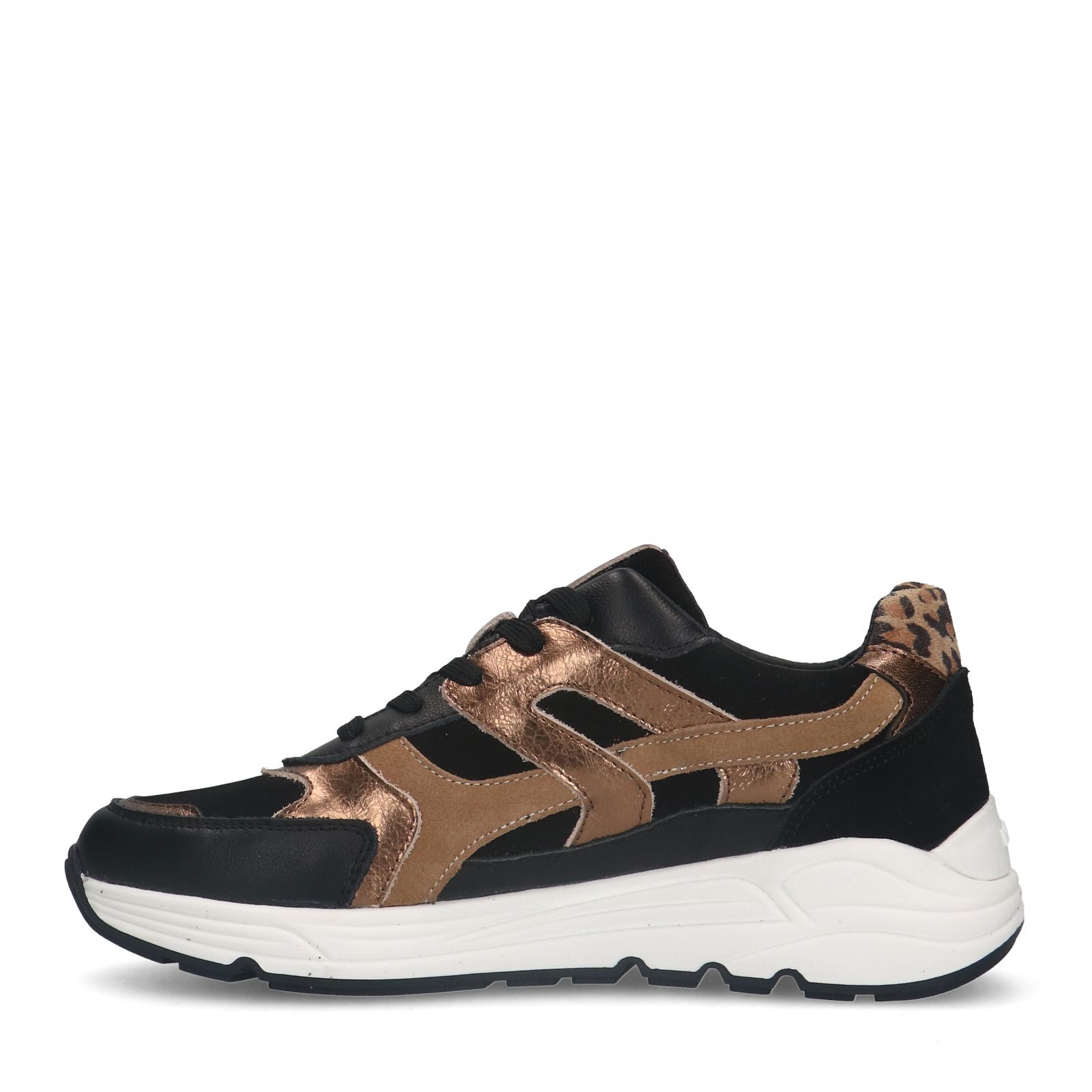 Schwarze Ledersneaker mit braunen Details