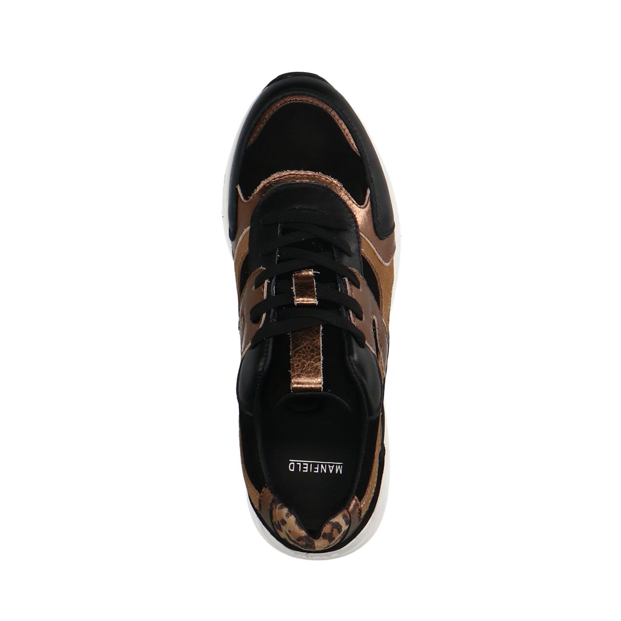 Schwarze Ledersneaker mit braunen Details