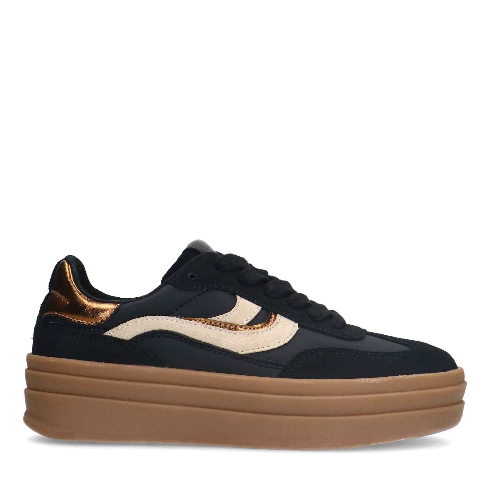 Schwarze Ledersneaker mit Veloursleder-Details