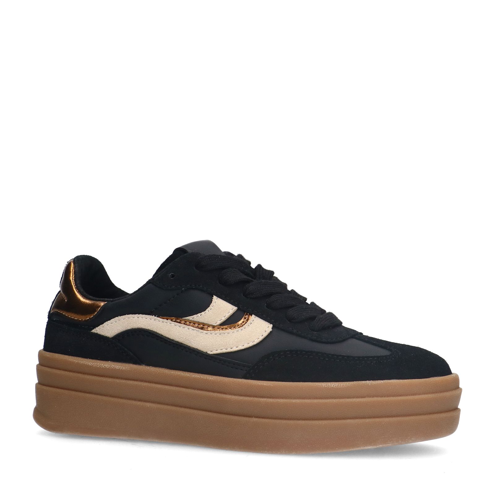 Schwarze Ledersneaker mit Veloursleder-Details