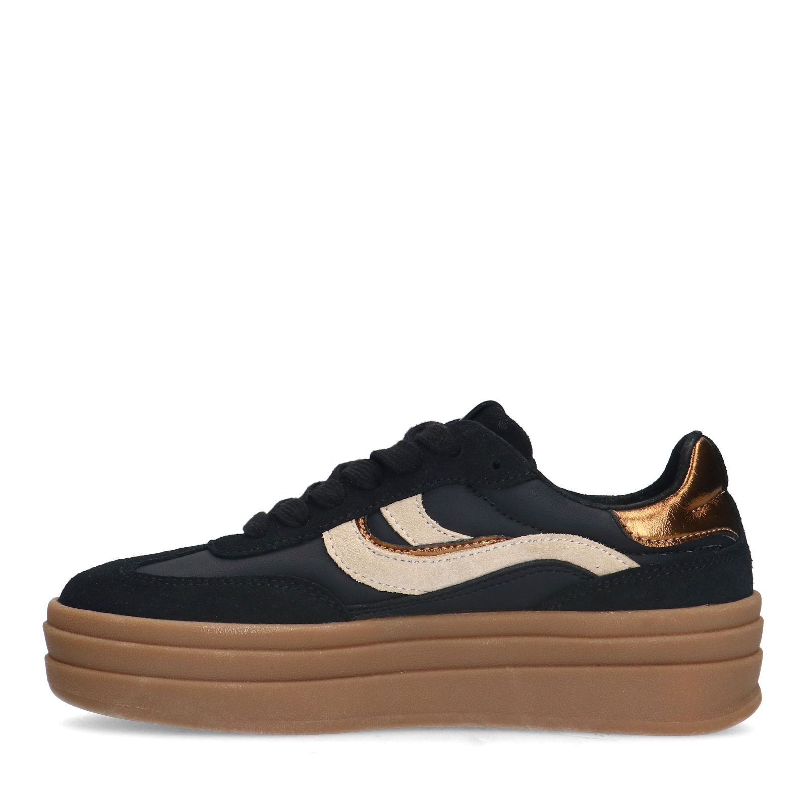 Schwarze Ledersneaker mit Veloursleder-Details