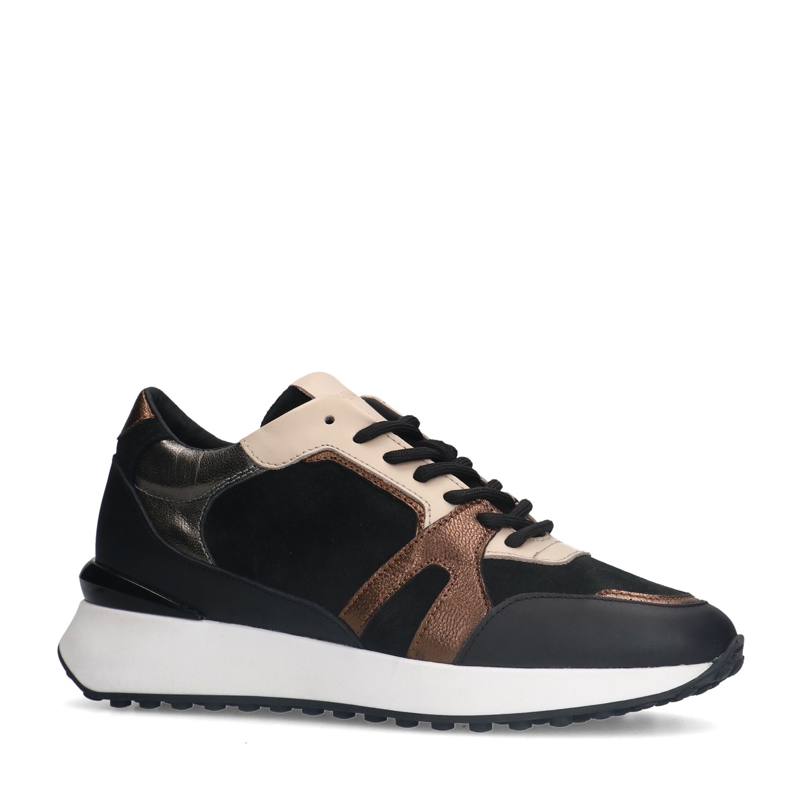 Schwarze Ledersneaker mit bronzefarbenen Details