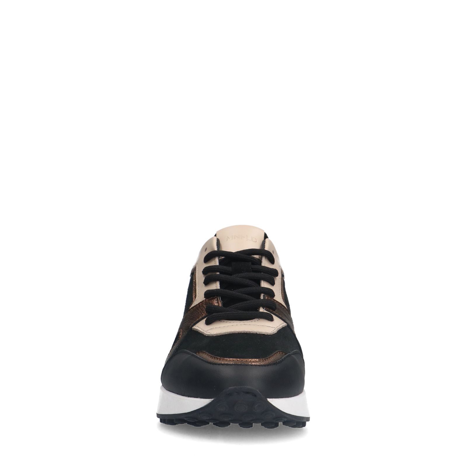 Schwarze Ledersneaker mit bronzefarbenen Details
