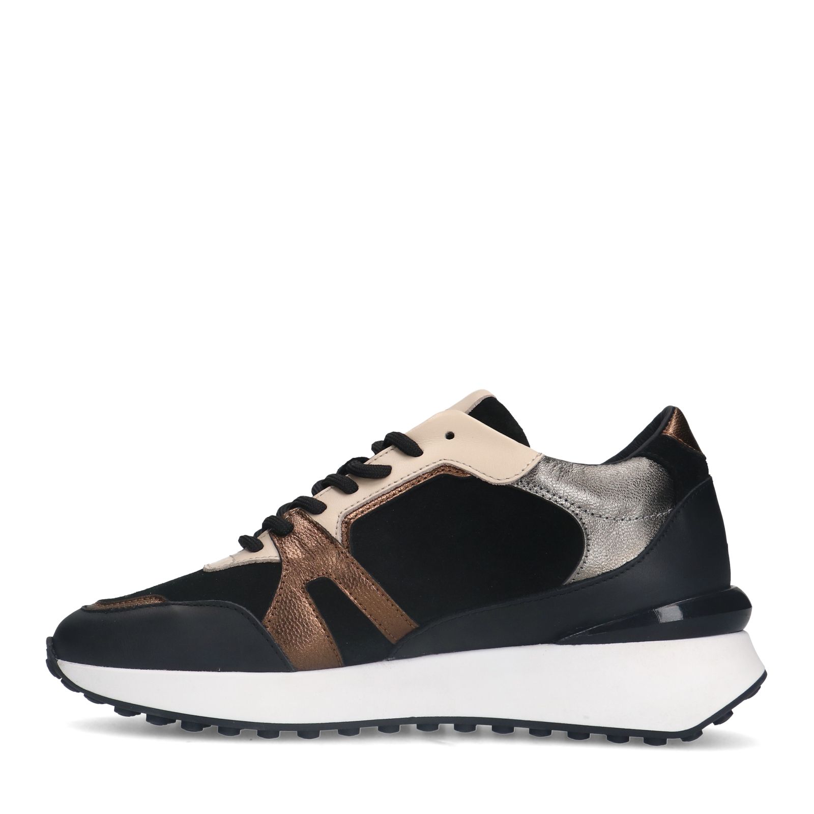 Schwarze Ledersneaker mit bronzefarbenen Details