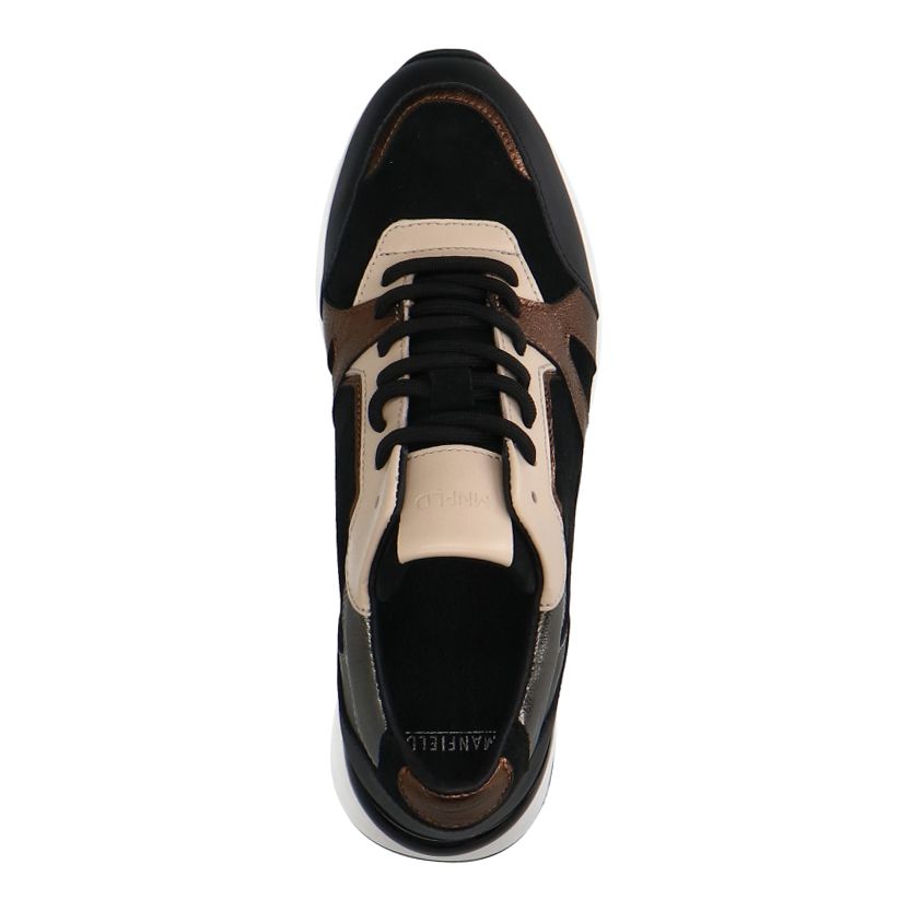 Schwarze Ledersneaker mit bronzefarbenen Details