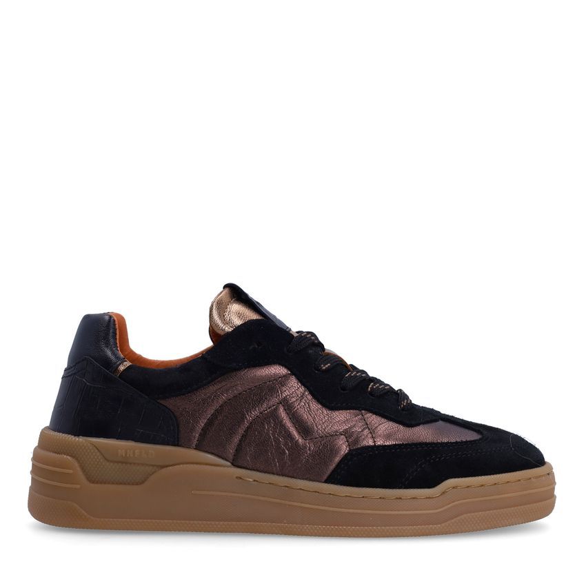 Zwarte suède sneakers met bronzen details