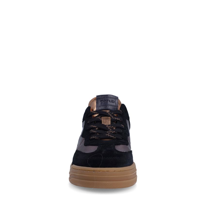 Zwarte suède sneakers met bronzen details