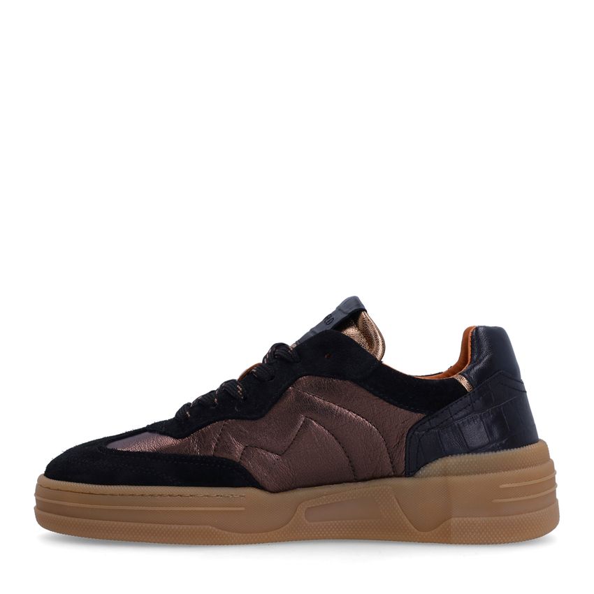 Zwarte suède sneakers met bronzen details