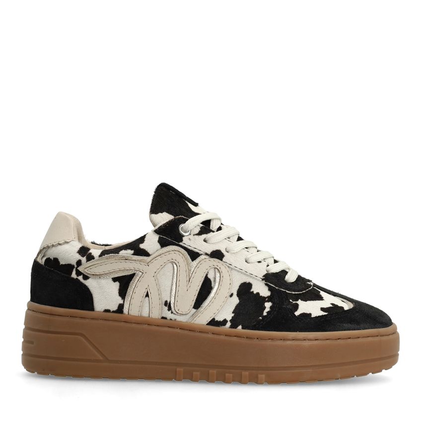 Schwarze Veloursleder-Sneaker mit Kuhfellmuster