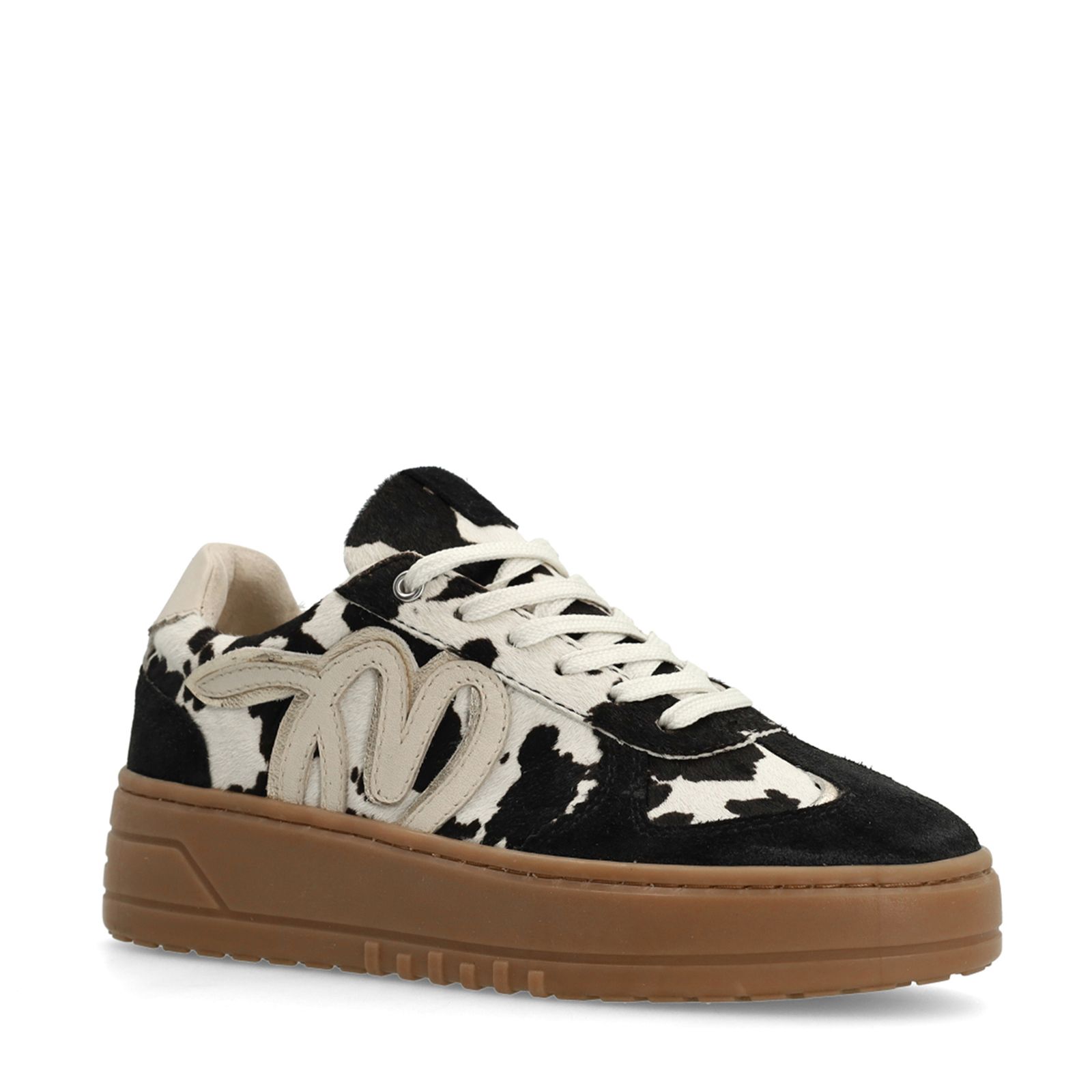 Zwarte cow print sneakers met pony hair