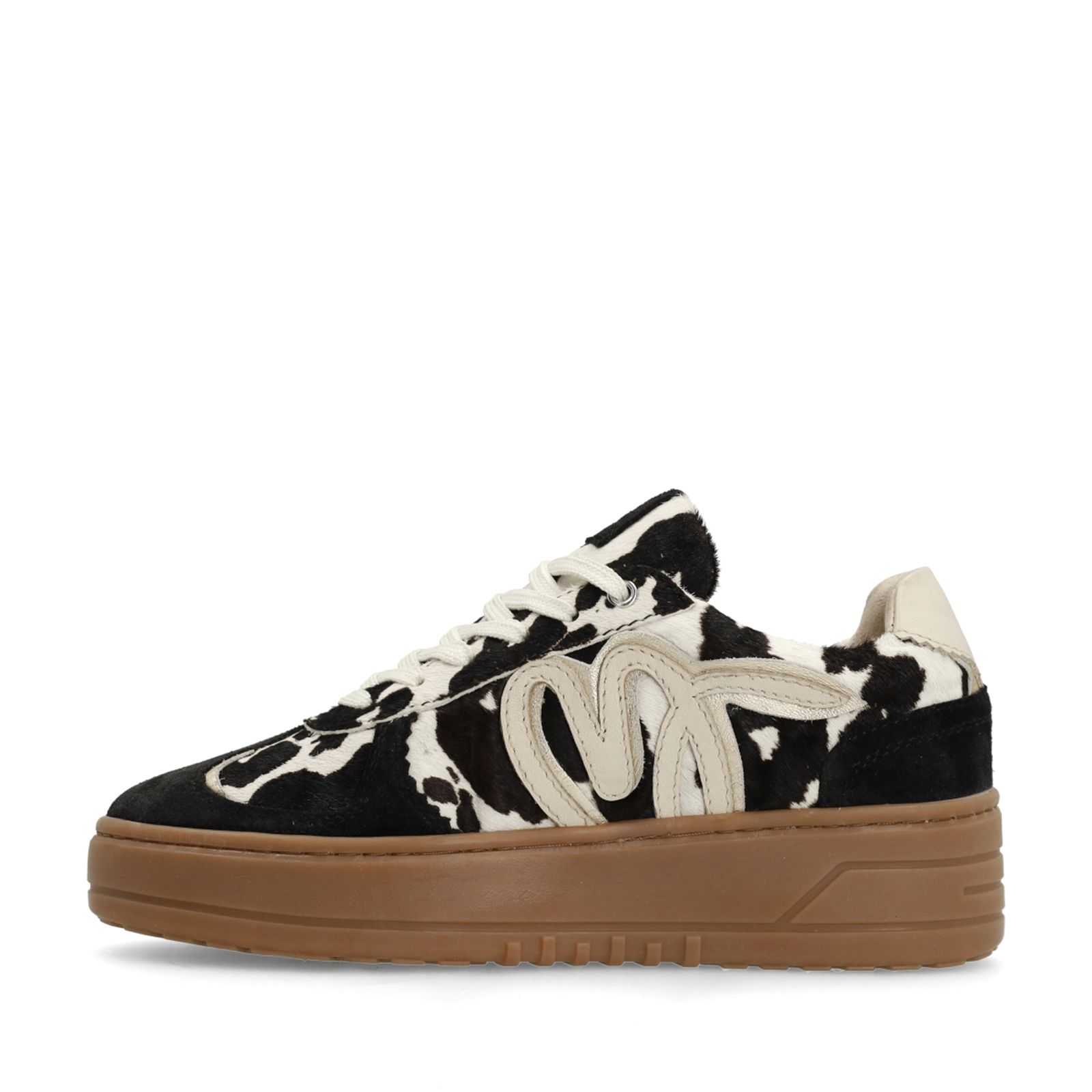 Zwarte cow print sneakers met pony hair