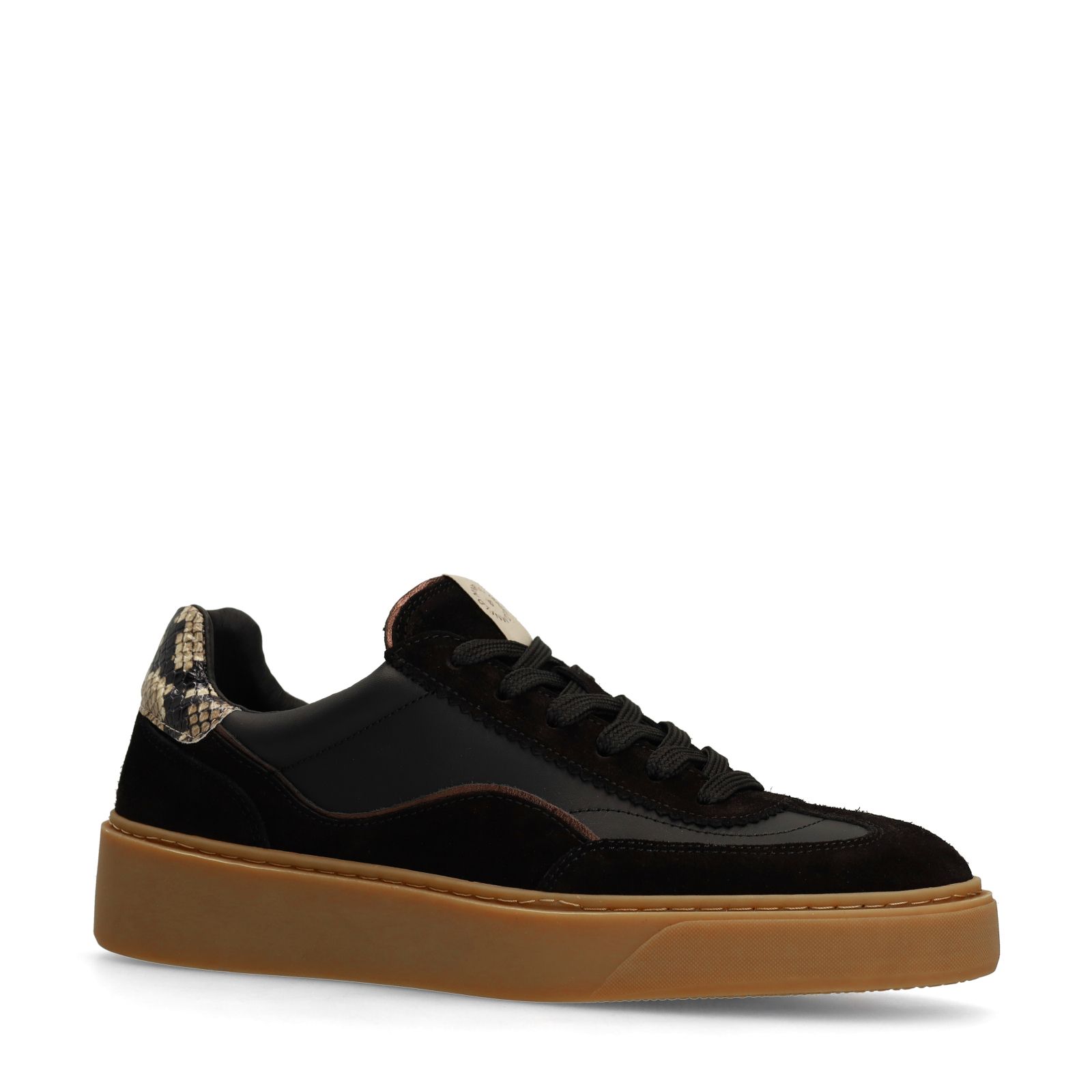 Zwarte leren sneakers met snake detail