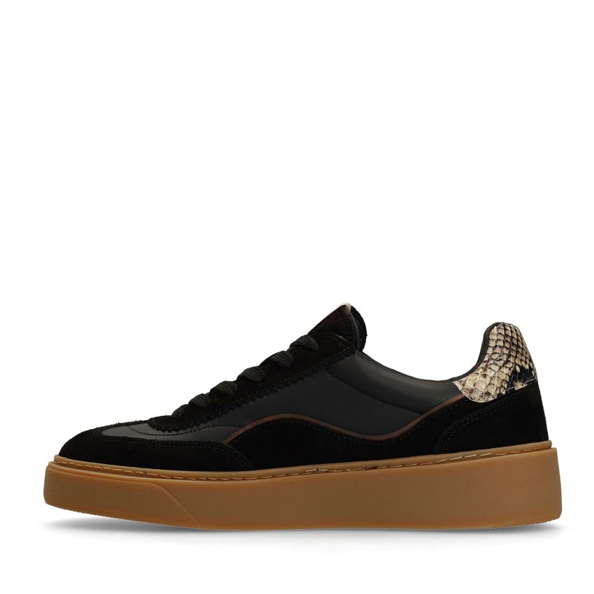 Zwarte leren sneakers met snake detail