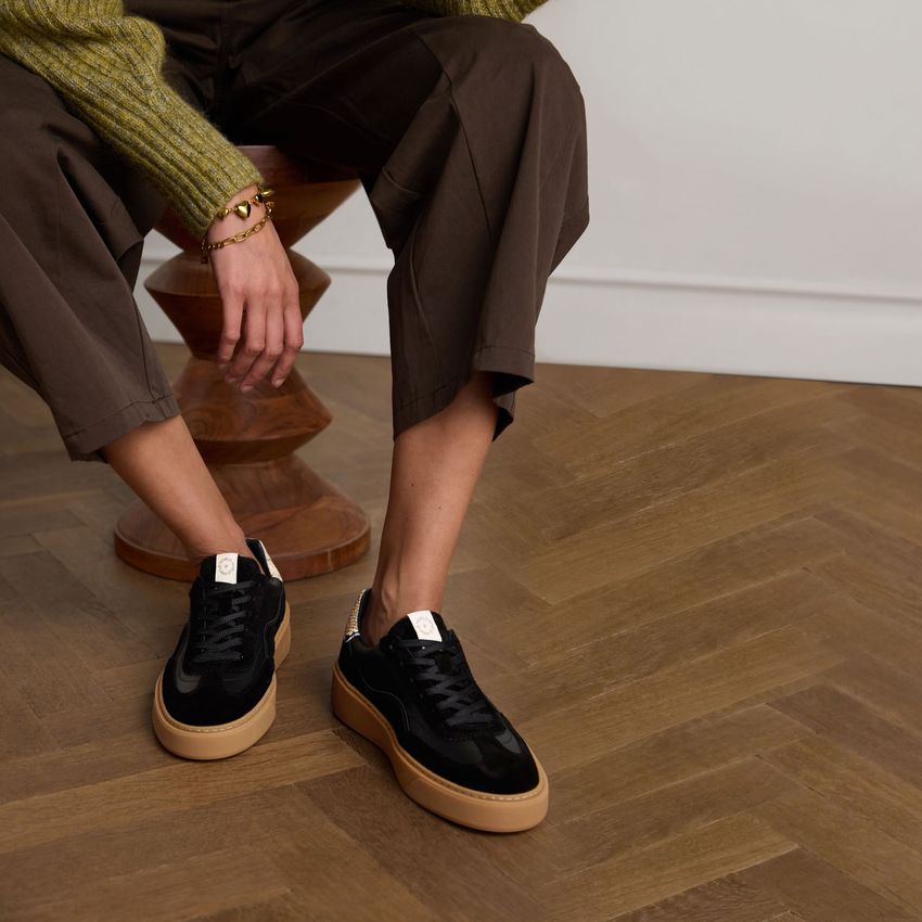 Zwarte leren sneakers met snake detail