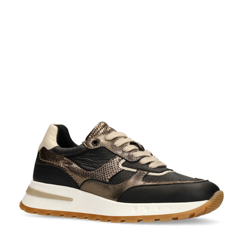 Schwarze Ledersneaker mit Metallic-Details