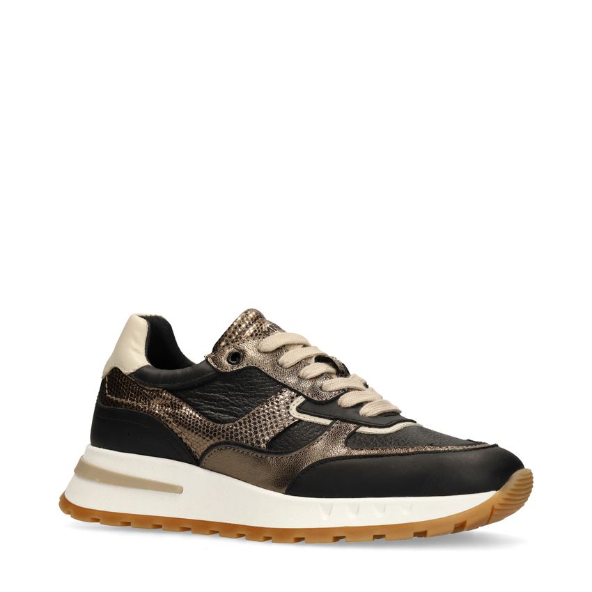 Zwarte leren sneakers met metallic details