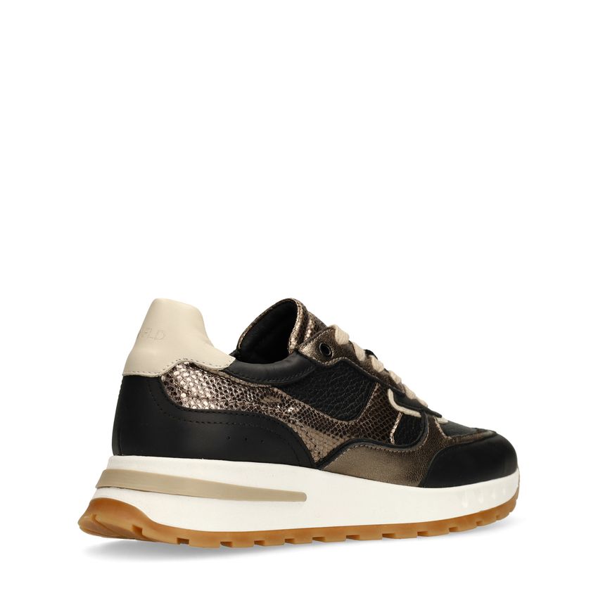 Schwarze Ledersneaker mit Metallic-Details