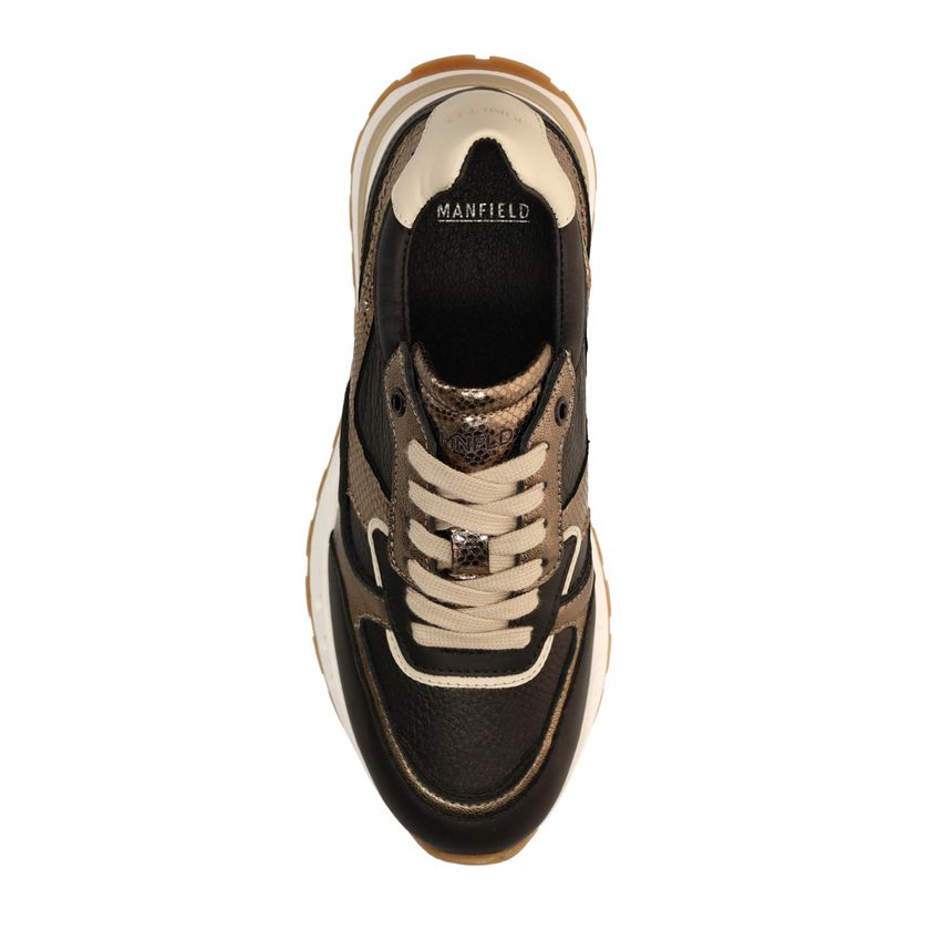 Schwarze Ledersneaker mit Metallic-Details