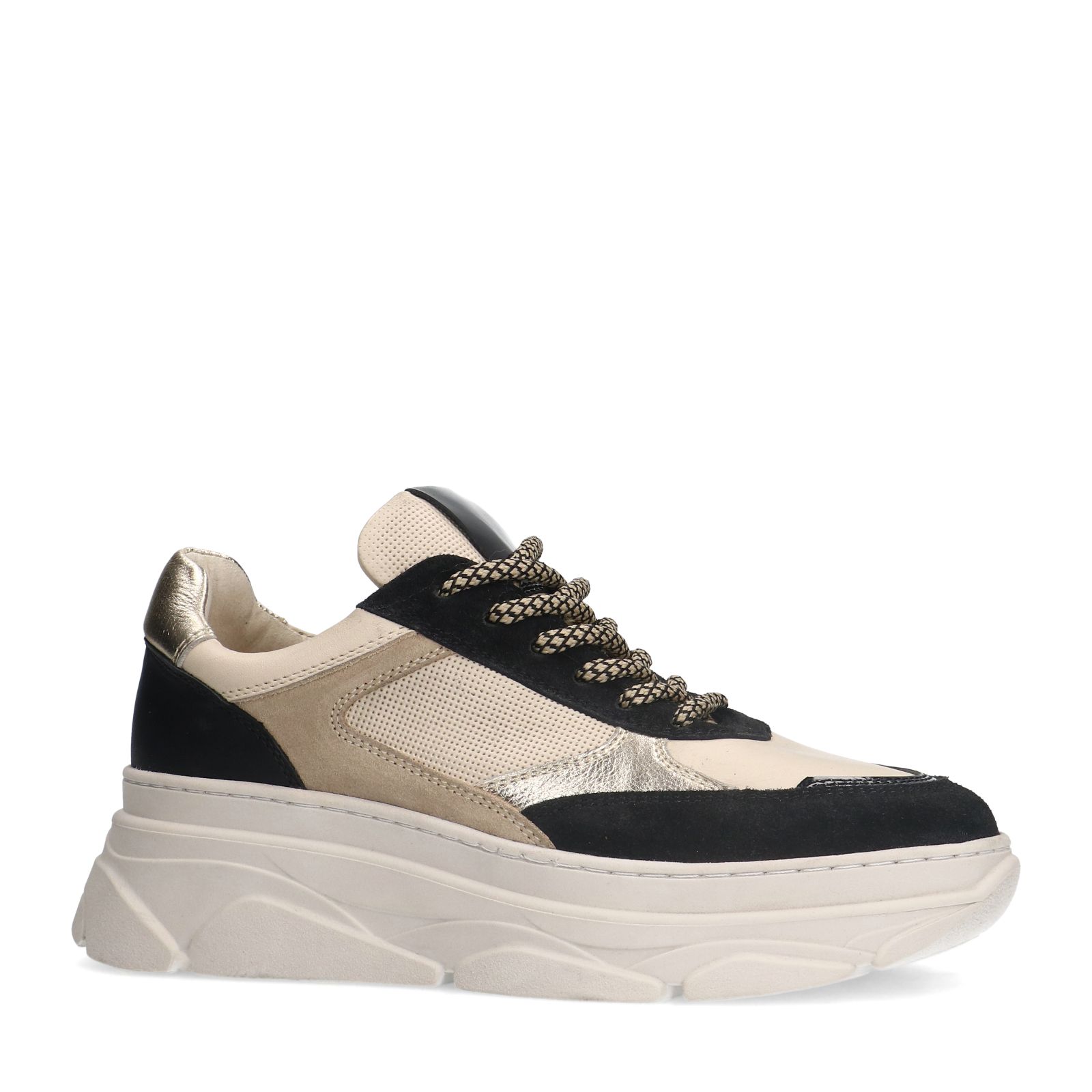 Schwarze Ledersneaker mit Veloursleder-Details