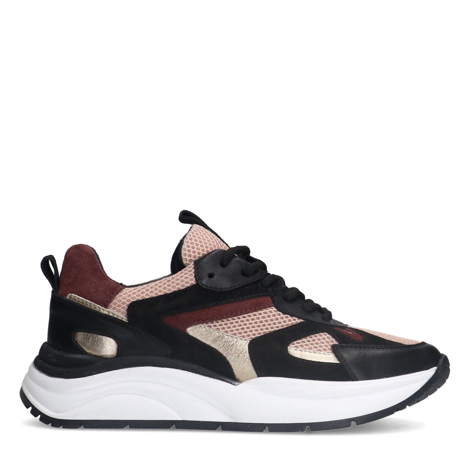 Schwarze Ledersneaker mit roséfarbenen Details