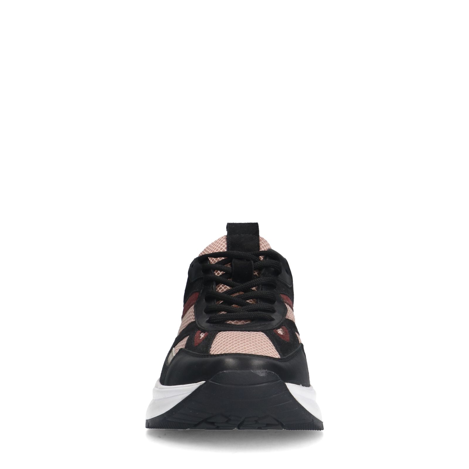 Schwarze Ledersneaker mit roséfarbenen Details