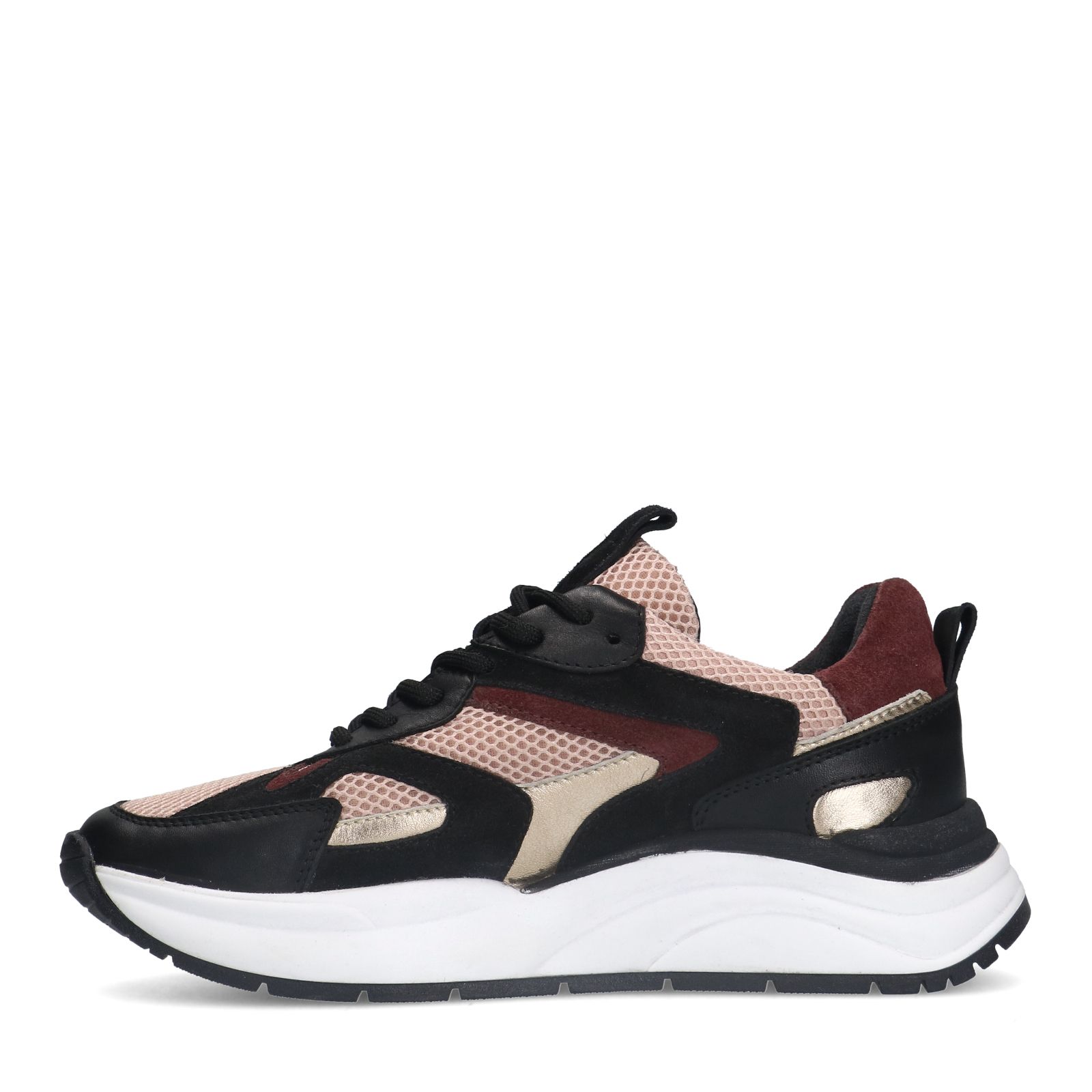 Schwarze Ledersneaker mit roséfarbenen Details