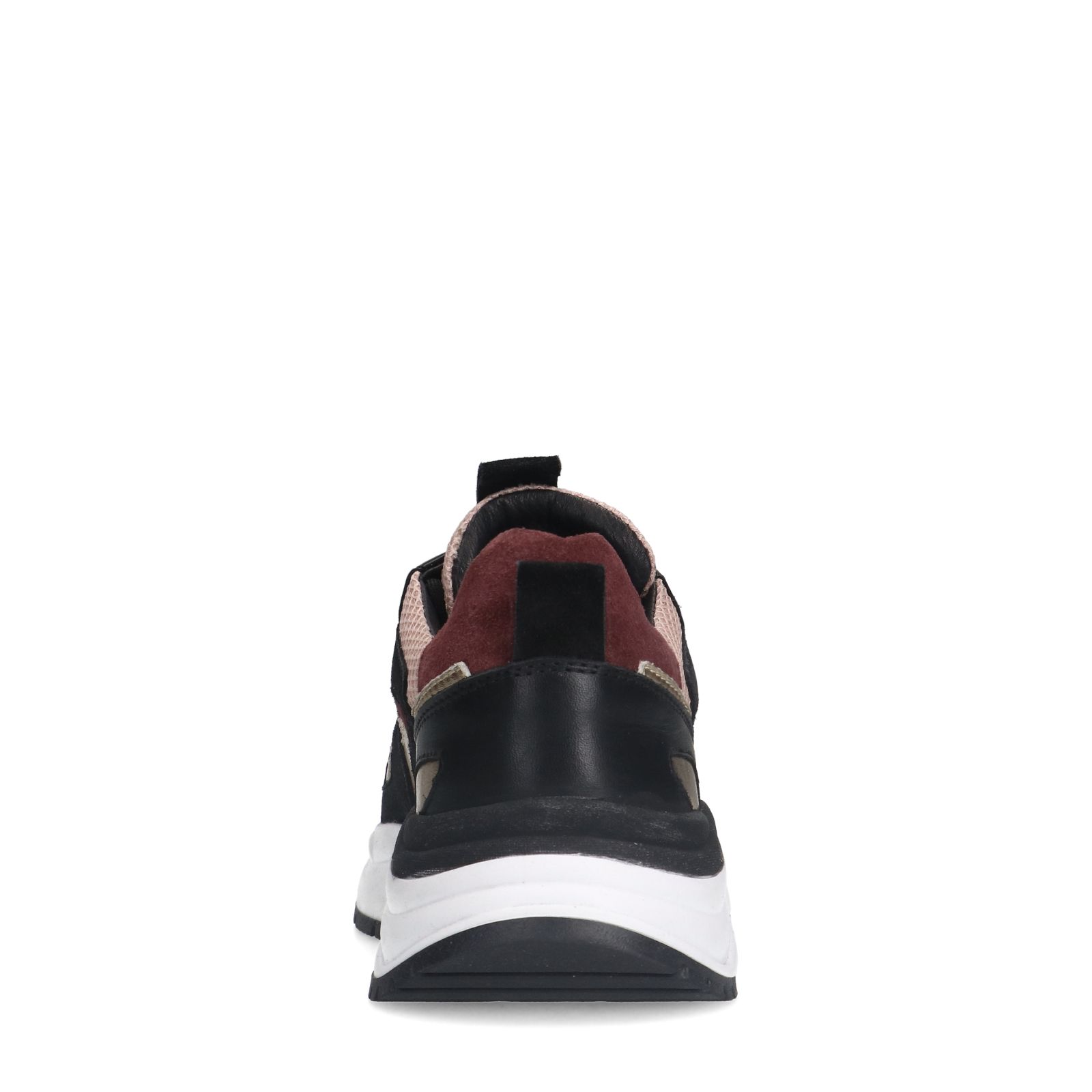 Schwarze Ledersneaker mit roséfarbenen Details