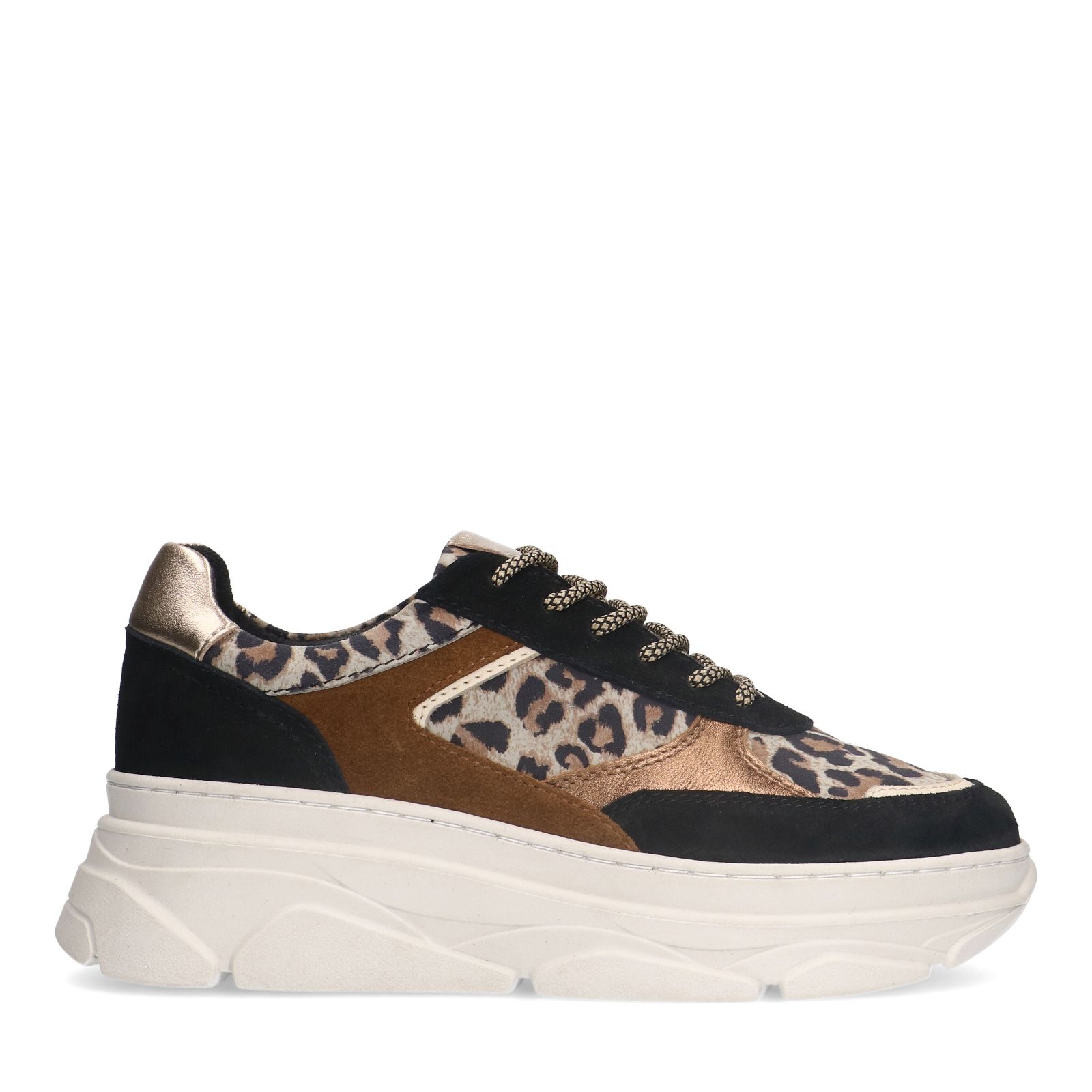 Schwarze Veloursleder-Sneaker mit Pantherprint