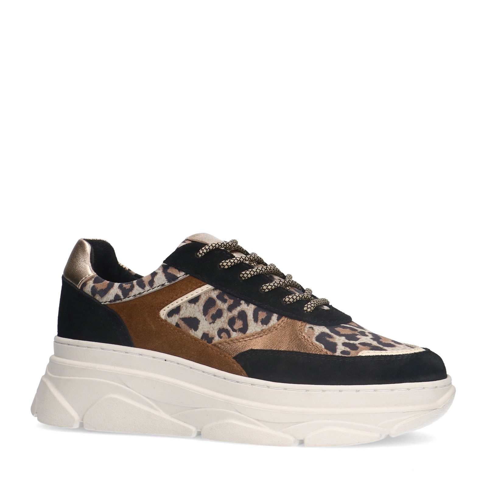 Schwarze Veloursleder-Sneaker mit Pantherprint