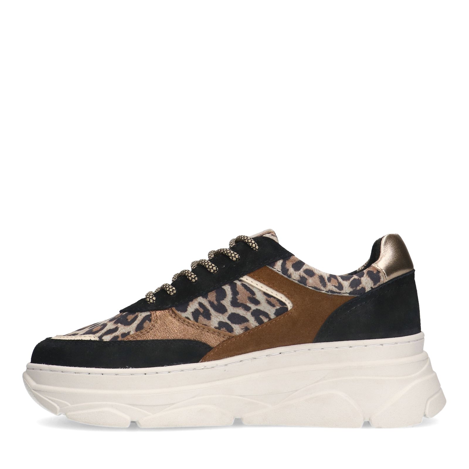 Schwarze Veloursleder-Sneaker mit Pantherprint