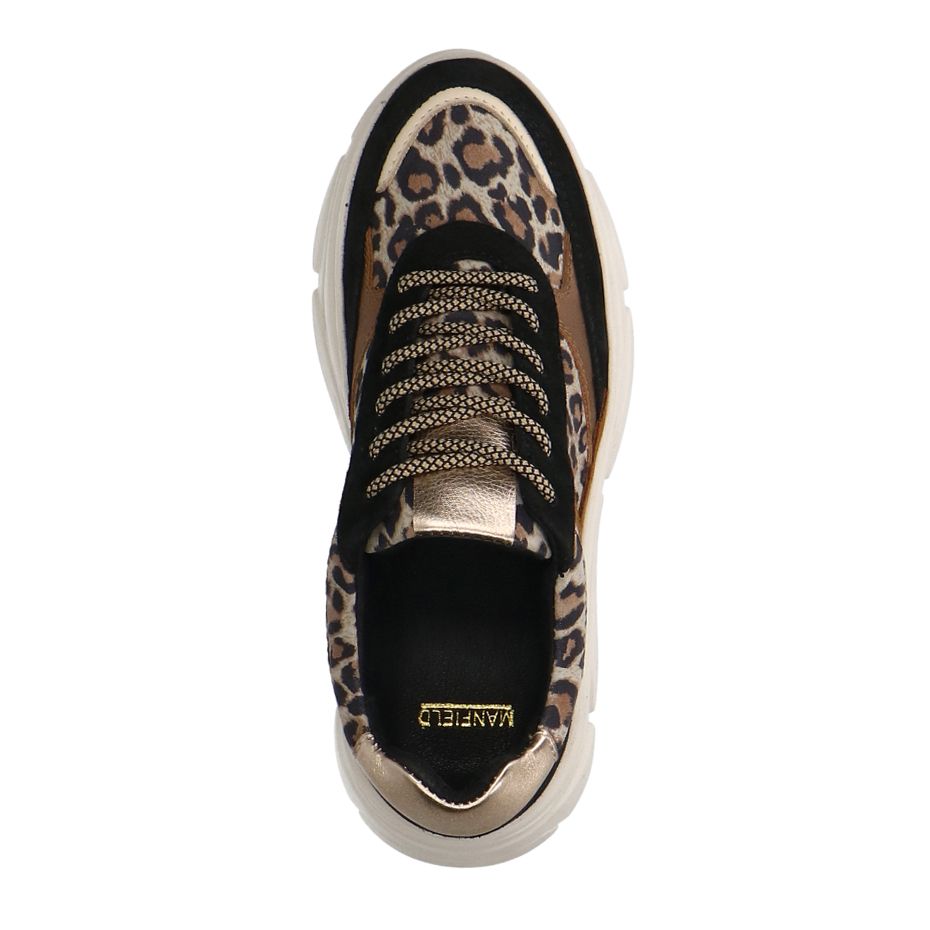 Schwarze Veloursleder-Sneaker mit Pantherprint