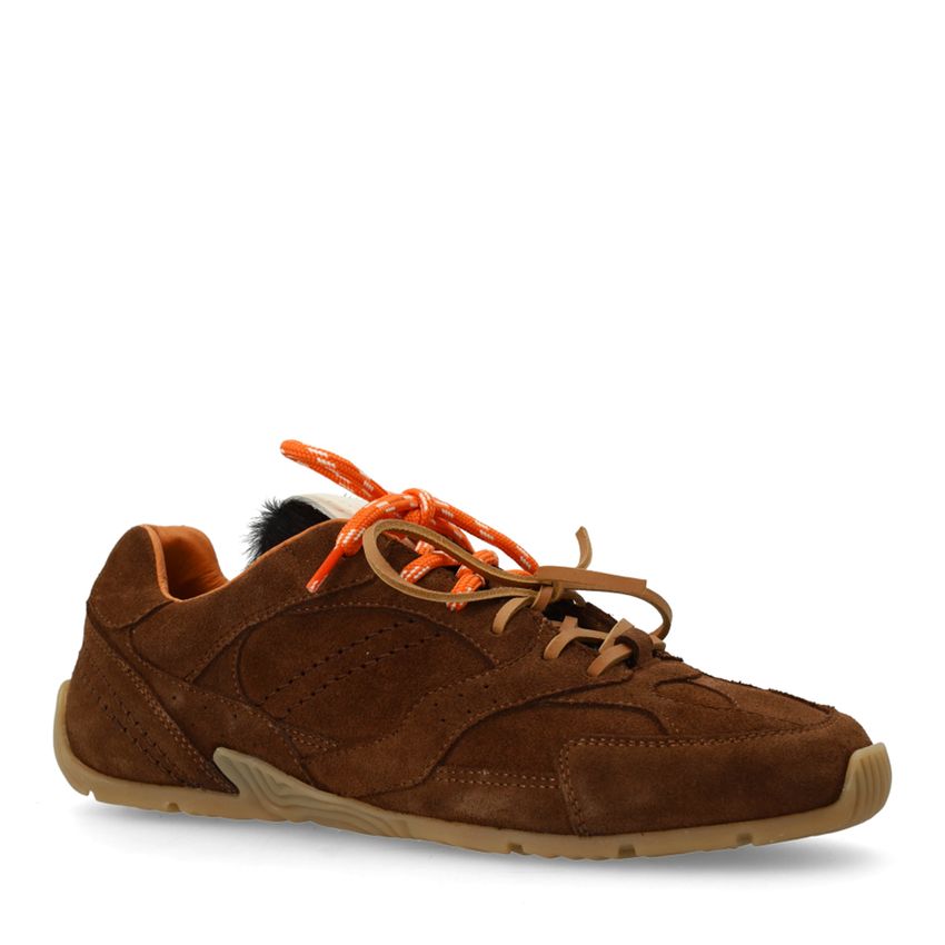 Manfield X Isabelle - Bruine suède sneakers met dubbele veters