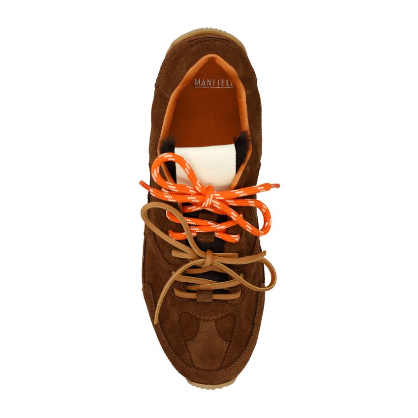 Manfield X Isabelle - Bruine suède sneakers met dubbele veters