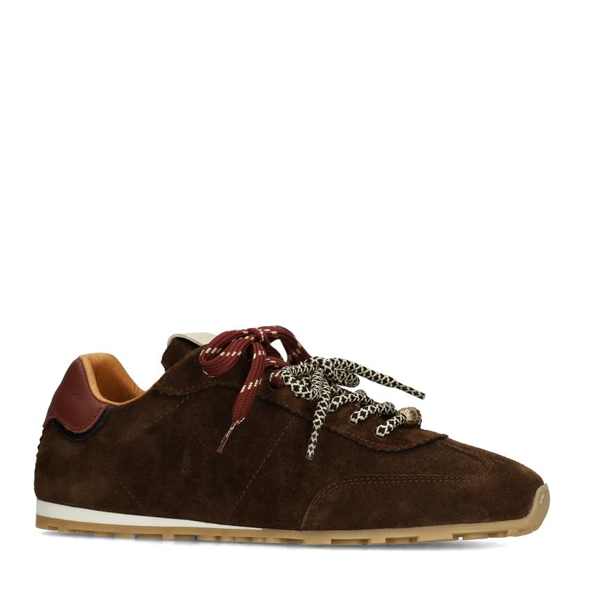 Bruine suède sneakers met dubbele vetersluiting