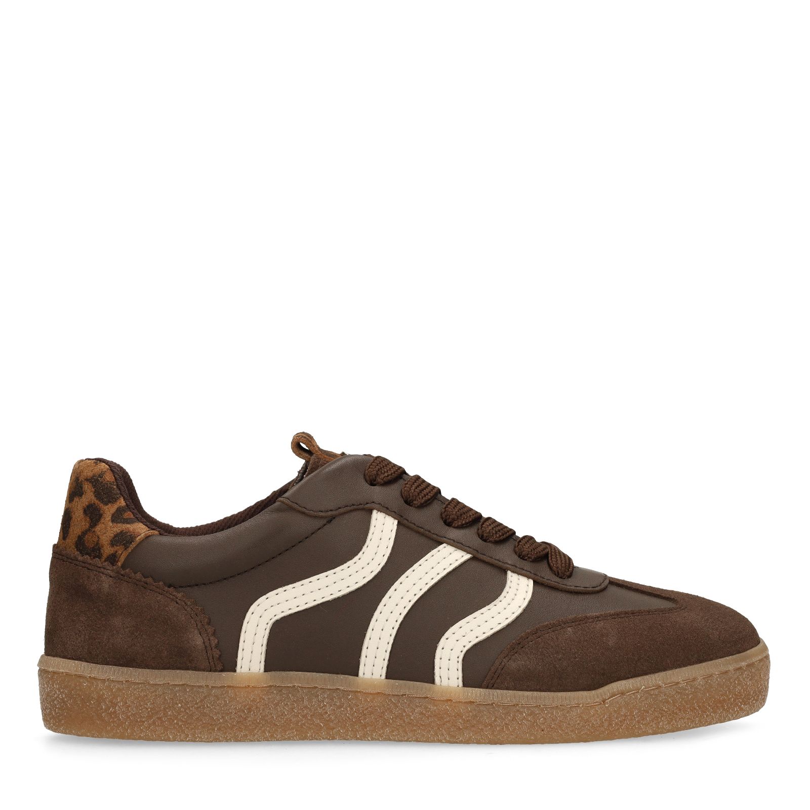 Dunkelbraune Ledersneaker mit Veloursleder-Details