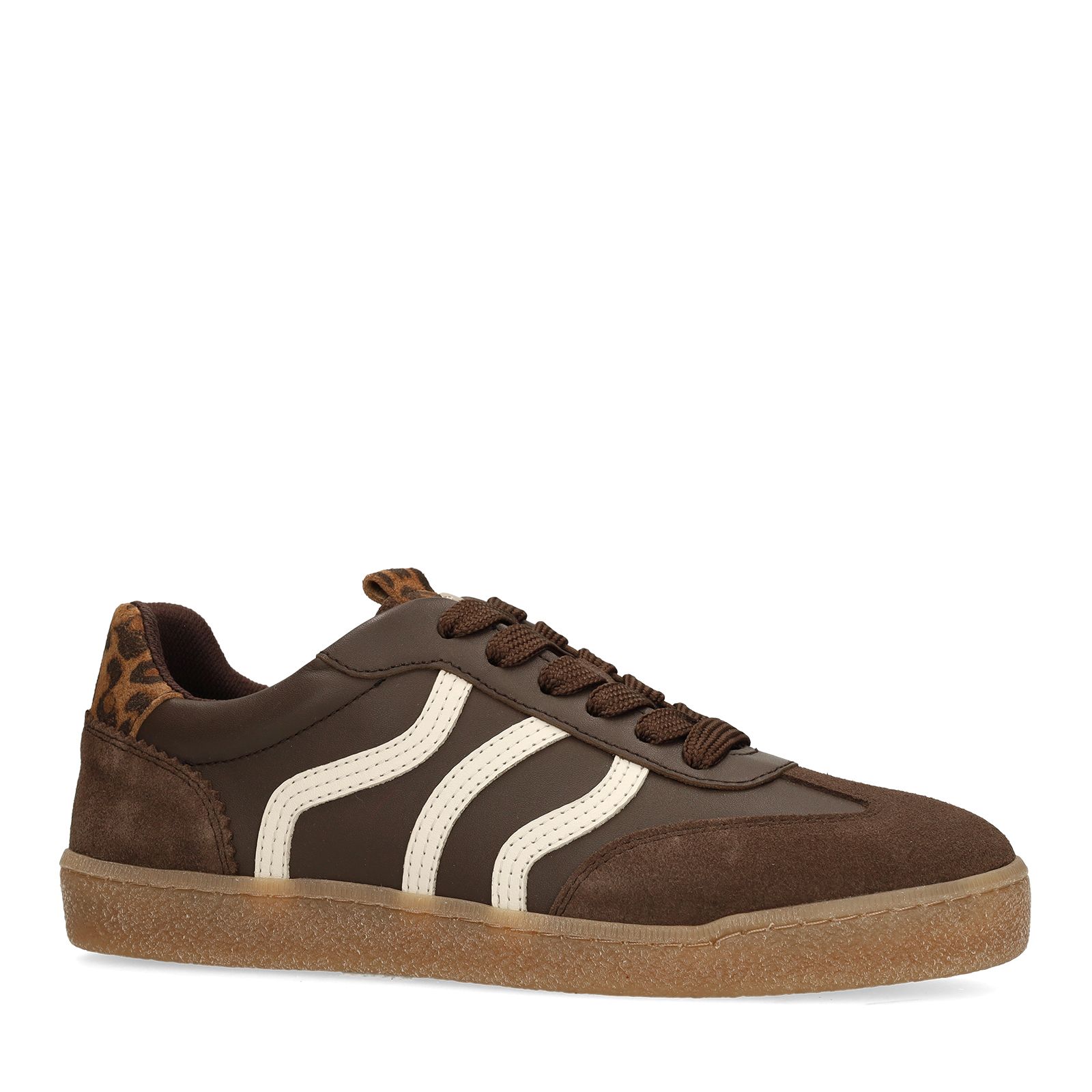 Dunkelbraune Ledersneaker mit Veloursleder-Details
