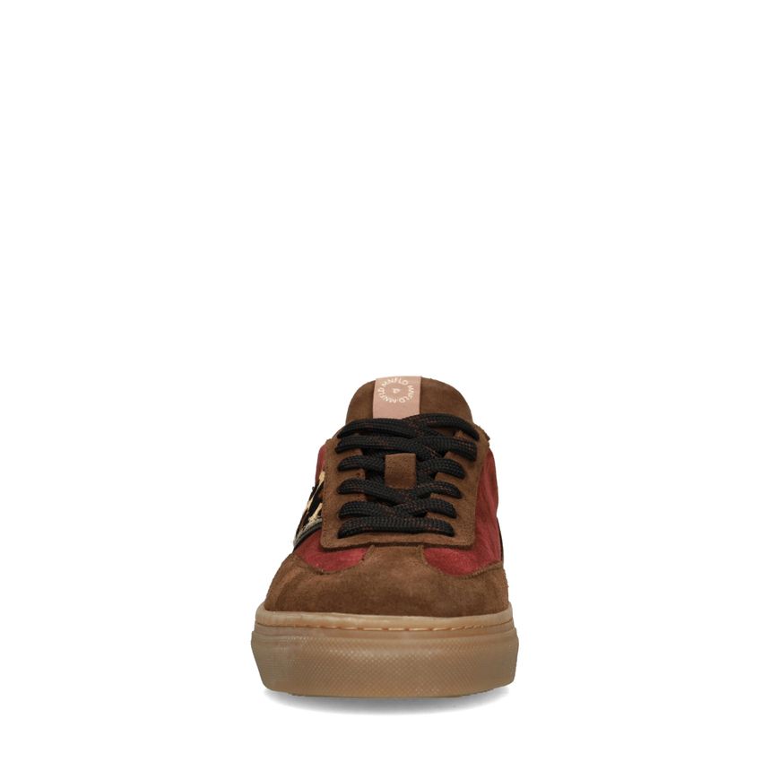 Bruine suède sneakers met leopard details