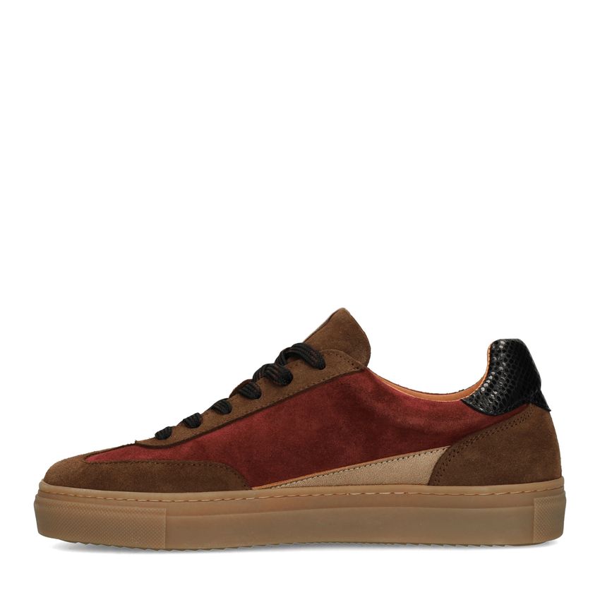 Bruine suède sneakers met leopard details