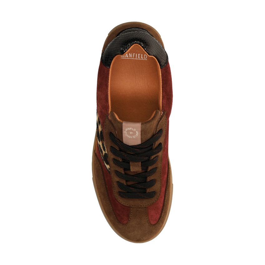 Bruine suède sneakers met leopard details