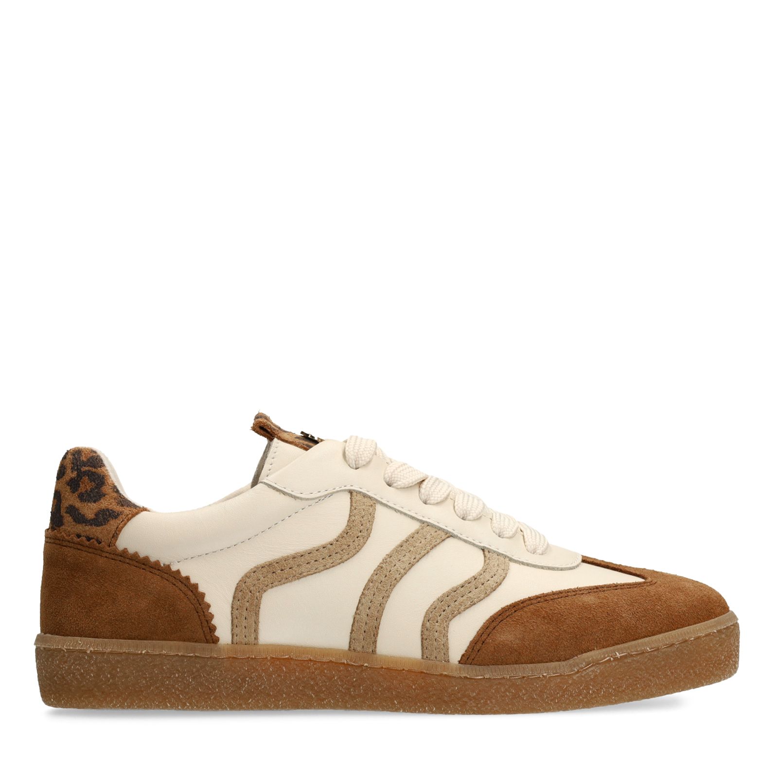 Bruine leren sneakers met beige details