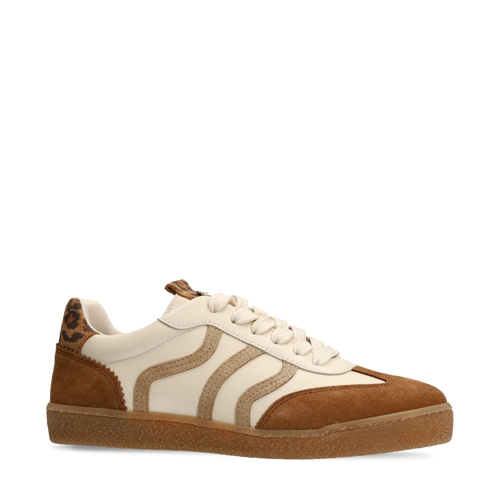 Bruine leren sneakers met beige details