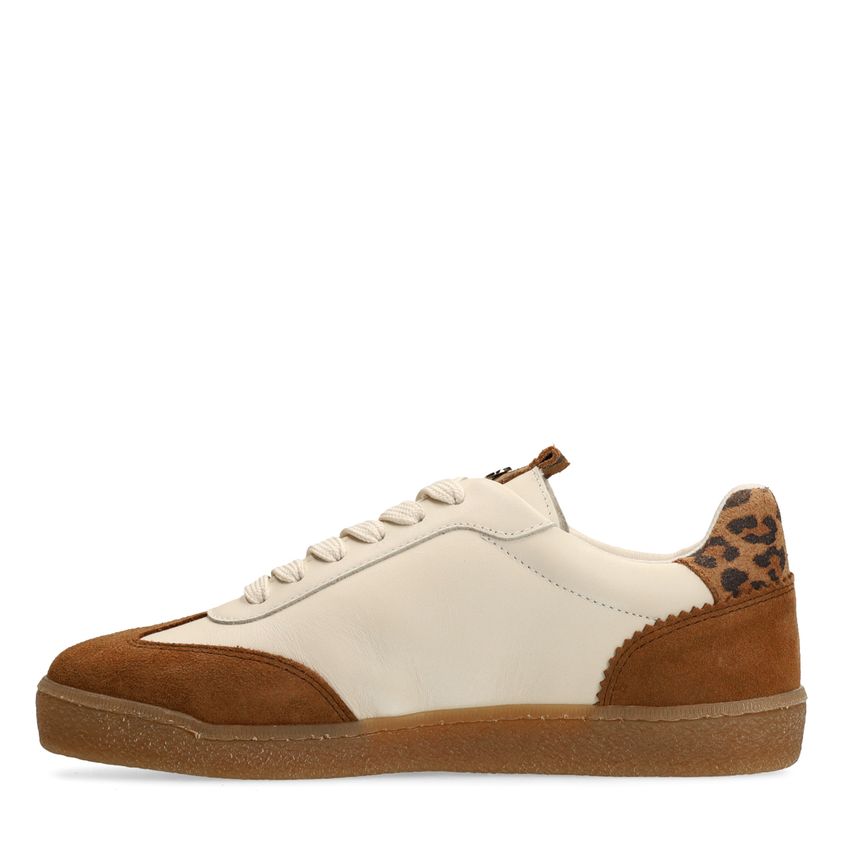 Bruine leren sneakers met beige details